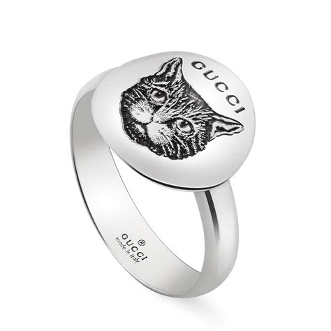 gucci wide silver ring with feline head|blind for love Gucci earrings.